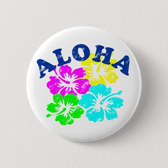 Aloha Hawaii Pinback-knapp: Färgblommande design Knapp (Framsida)