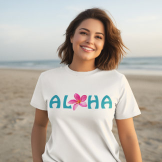 Aloha Hawaii Plumeria Blommig Rosa Turkos T Shirt