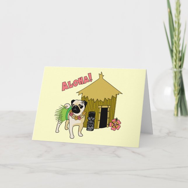 Aloha! Hawaii Pug-hälsningskort Kort (Framsida)
