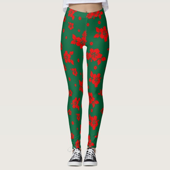 Aloha Hawaii Red på Grönten jul Mönster Leggings (Framsida)