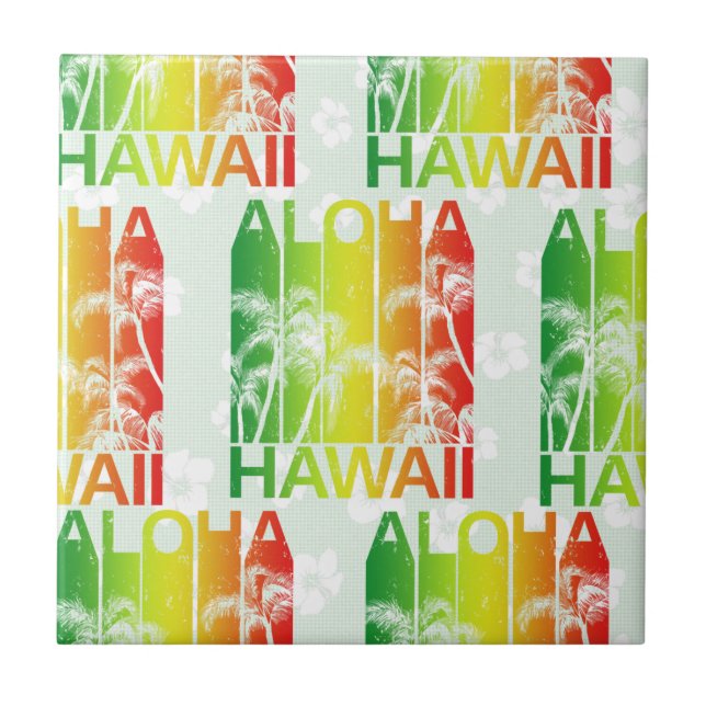 Aloha Hawaii Retro Summer Blommigt Kakelplatta (Framsidan)
