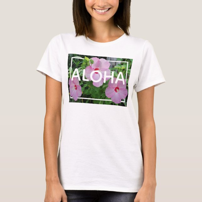 Aloha Hawaii Rosa Hibiskus Tropisk Blomma  T Shirt (Framsida)