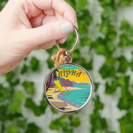 Aloha Hawaii strand vintage solnedgång stor målnin Rund Silverfärgad Nyckelring