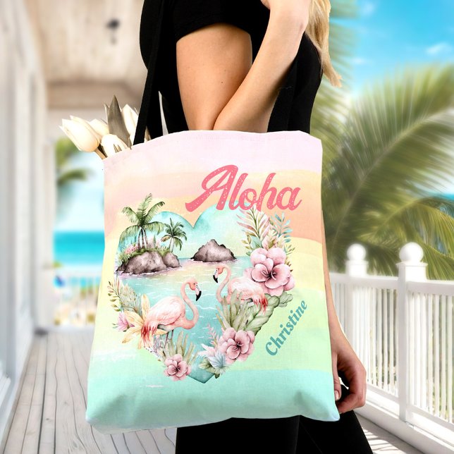 Aloha Hawaii Summer Flamingo Namn Beach Tropical Tygkasse (Aloha Hawaii Summer Flamingo Name Beach Tropical Tote Bag)