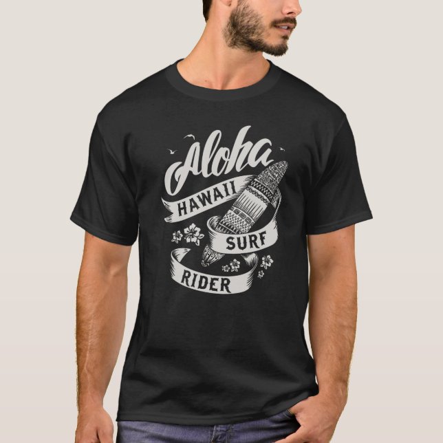 Aloha Hawaii Surf Rider Svart T-Shirt (Framsida)
