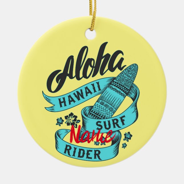 Aloha Hawaii Surf Rider Thunder_Cove Julgransprydnad Keramik (Framsidan)