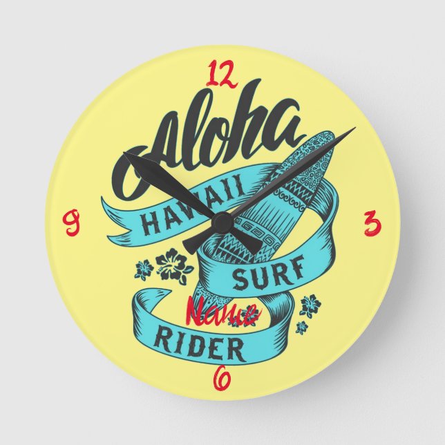 Aloha Hawaii Surfa Rider Thunder_Cove Rund Klocka (Framsida)
