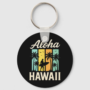 Aloha Hawaii - Surfande Strand Palmträd Solnedgång Nyckelring