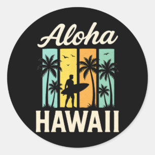 Aloha Hawaii - Surfande Strand Palmträd Solnedgång Runt Klistermärke