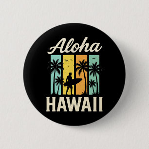 Aloha Hawaii - Surfande Strand Palmtree Solnedgång Knapp