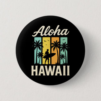 Aloha Hawaii - Surfande Strand Palmtree Solnedgång Knapp