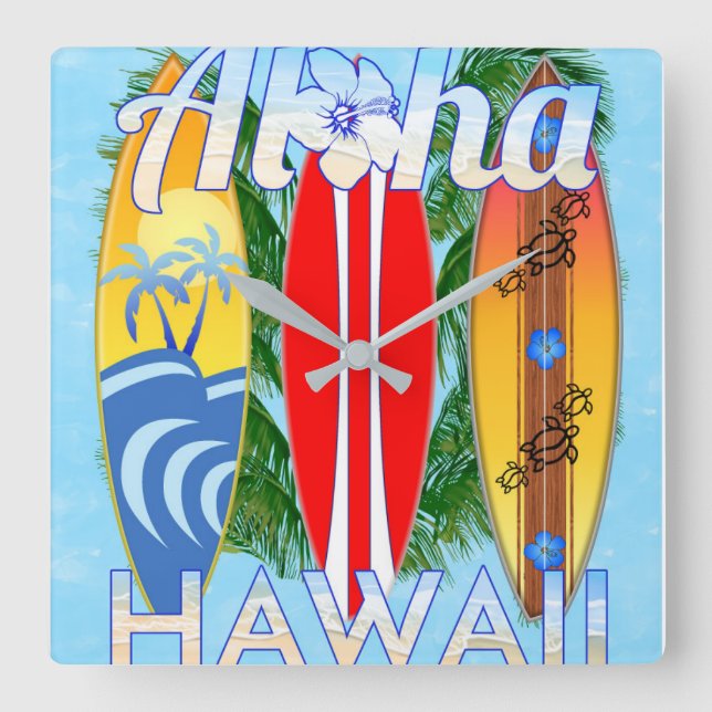 Aloha Hawaii Surfboard Fyrkantig Klocka (Framsida)