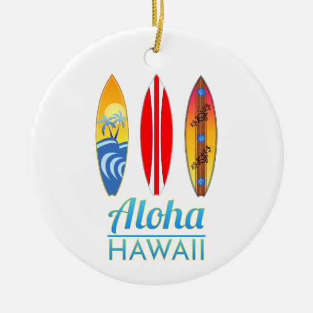 Aloha Hawaii Surfboard Julgransprydnad Keramik (Framsidan)