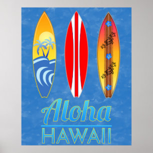 Aloha Hawaii Surfboard Poster