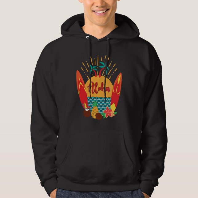Aloha Hawaii Surfer Pacific Sea Beach Honolulu Mau Hoodie (Framsida)