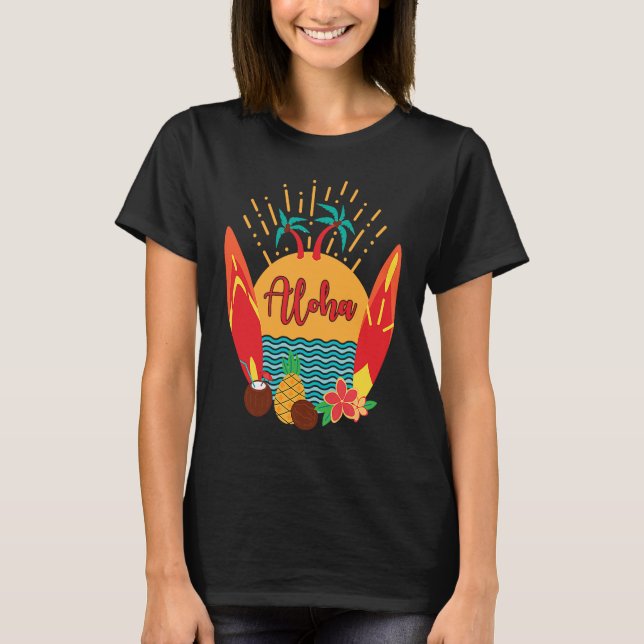 Aloha Hawaii Surfer Pacific Sea Beach Honolulu Mau T Shirt (Framsida)