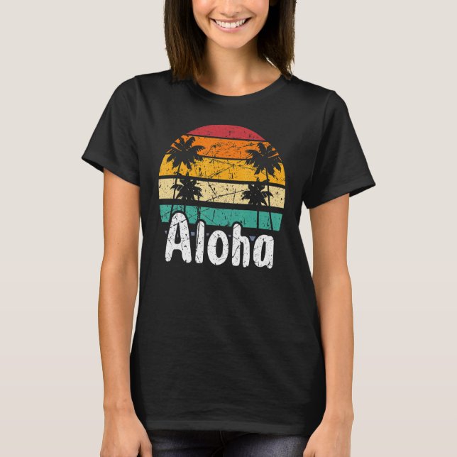 Aloha Hawaii Surfing Retro Sunset 14 T Shirt (Framsida)