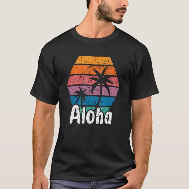 Aloha Hawaii Surfing Retro Sunset 21 T Shirt (Framsida)