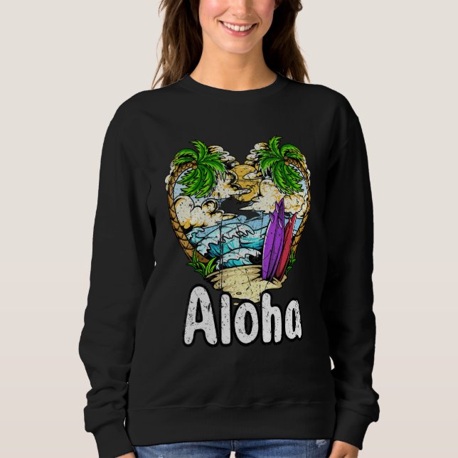 Aloha Hawaii Surfing Retro Sunset 25 T Shirt (Framsida)