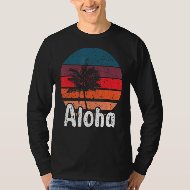 Aloha Hawaii Surfing Retro Sunset 28 T Shirt (Framsida)