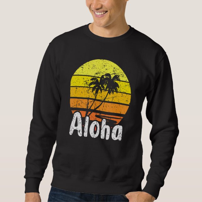 Aloha Hawaii Surfing Retro Sunset 2 Lång Ärmad Tröja (Framsida)