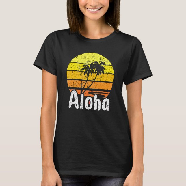 Aloha Hawaii Surfing Retro Sunset 2 T Shirt (Framsida)