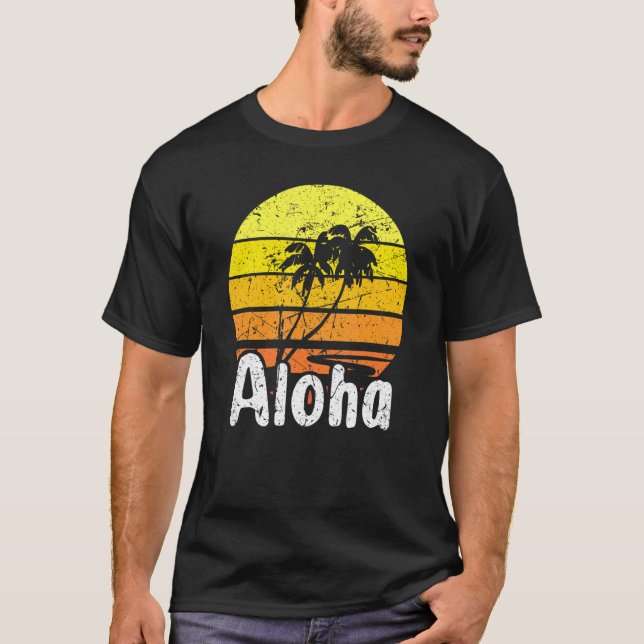 Aloha Hawaii Surfing Retro Sunset 2 T Shirt (Framsida)