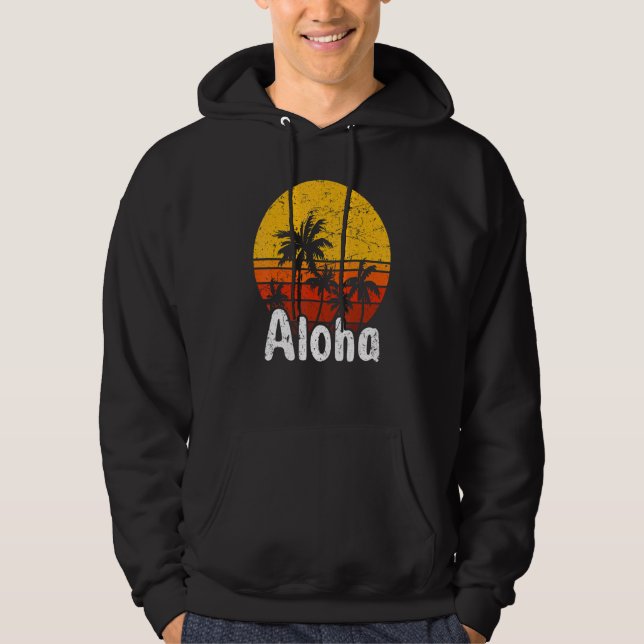 Aloha Hawaii Surfing Retro Sunset 53 Hoodie (Framsida)