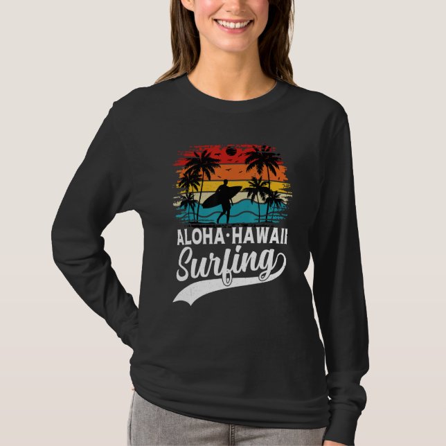 Aloha Hawaii Surfing Summer Vacation Beach Wave Su T Shirt (Framsida)