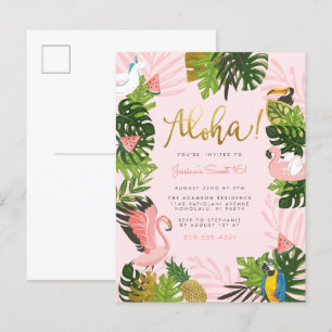 Aloha Hawaii Tropical Summer Guld Födelsedagsfest Inbjudan Vykort