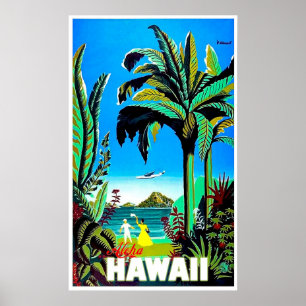 Aloha Hawaii, tropisk ö, vintage flygresor Poster