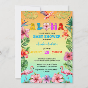 Aloha Hawaii Tropiskt Blommigt Flamingo Baby Showe Inbjudningar