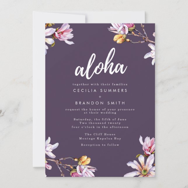 Aloha Hawaii Tropiskt Blomster Strand Bröllop Inbjudningar (Framsida)