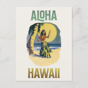 Aloha Hawaii Vintage Hula Girl Postcard Vykort