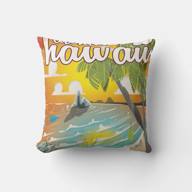 Aloha! Hawaii! vintage reseskylt tecknad serie Kudde (Framsida)