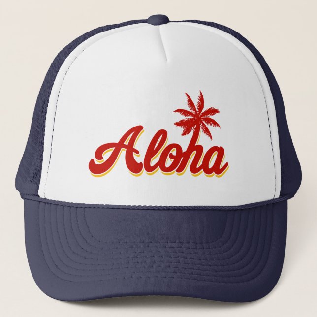 Aloha Hawaii vintagepalmträd Truckerkeps (Framsida)