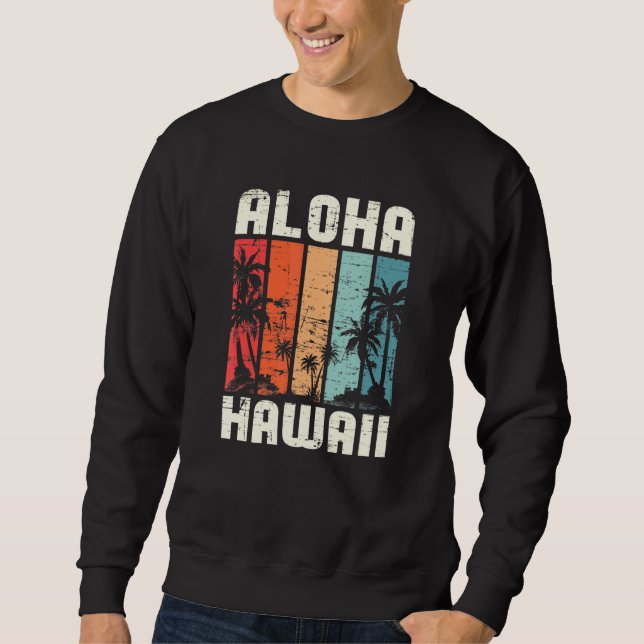 Aloha Hawaiian Beach Handflatan Träd Sommar Vacati Lång Ärmad Tröja (Framsida)