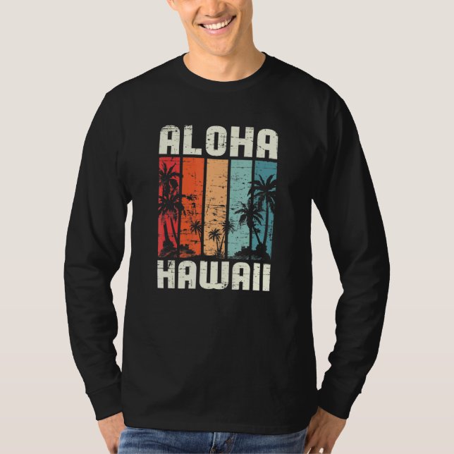 Aloha Hawaiian Beach Handflatan Träd Sommar Vacati T Shirt (Framsida)