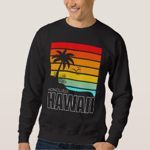 Aloha Hawaiian Beach Handflatan Träd Summer Retro Lång Ärmad Tröja