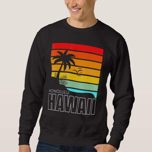Aloha Hawaiian Beach Handflatan Träd Summer Retro  Lång Ärmad Tröja (Framsida)
