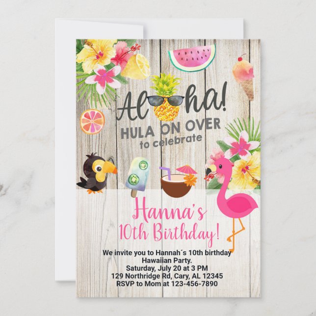 Aloha, hawaiian birthday party invite. inbjudningar (Framsida)