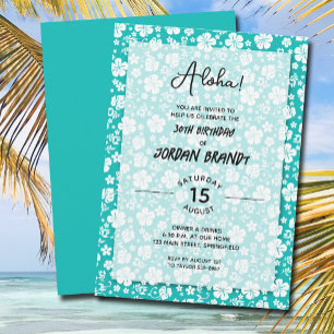 Aloha Hawaiian Blommigt Aqua Födelsedagsfest Inbjudningar