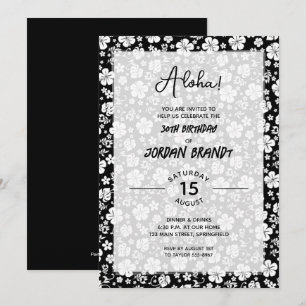 Aloha Hawaiian Blommigt Black and White Birthday Inbjudningar