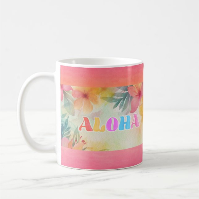 Aloha Hawaiian Blommigt Watercolor Kaffemugg (Vänster)
