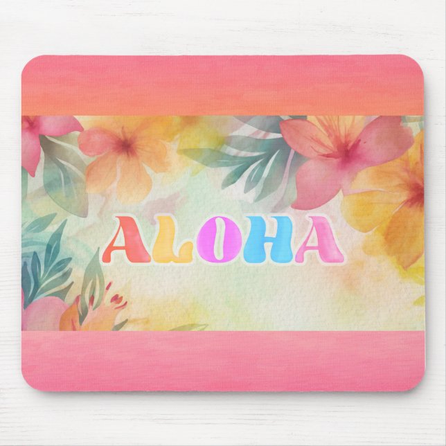 Aloha Hawaiian Blommigt Watercolor Musmatta (Framsidan)