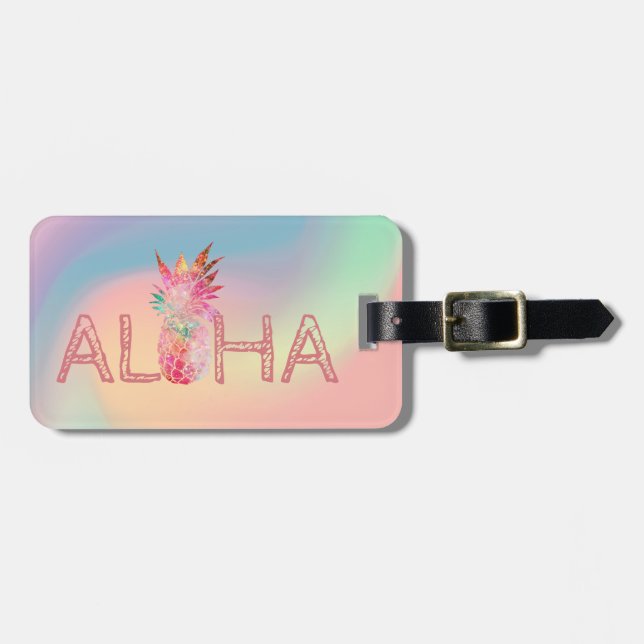 Aloha Hawaiian Colorful Pineapple Holography Bagagebricka (Horisontell Framsida)