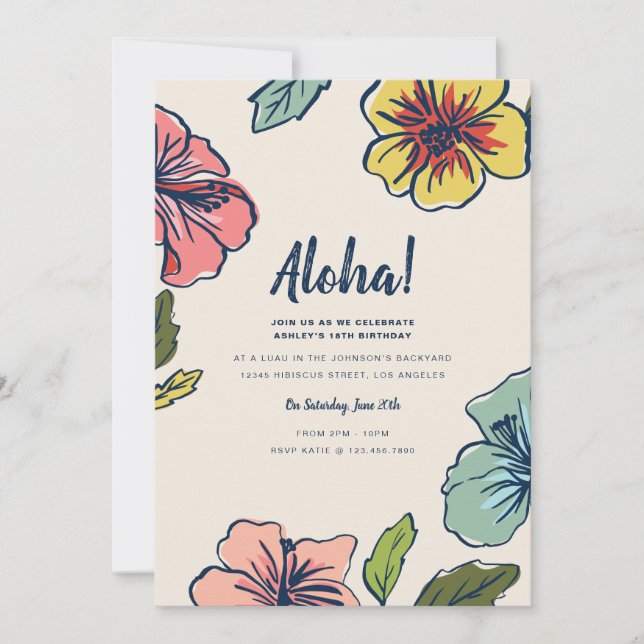 Aloha Hawaiian Flowers Summer Party Inbjudningar (Framsida)