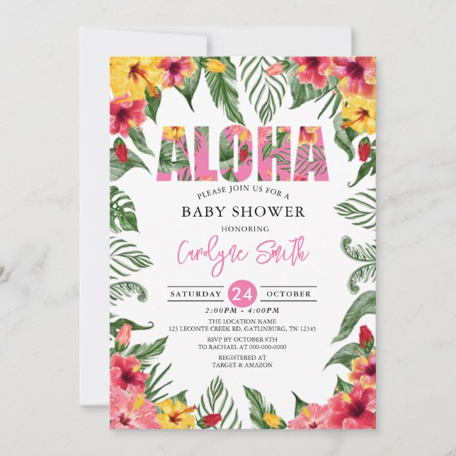 Aloha Hawaiian Girl Tropical Baby Shower Inbjudningar (Framsida)