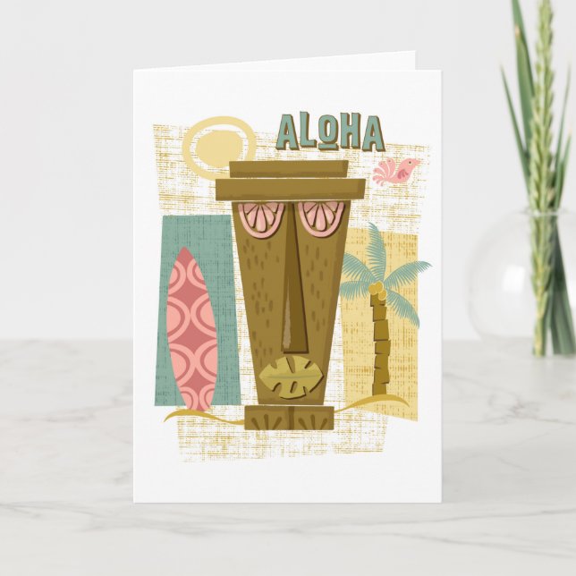 Aloha - Hawaiian Greeting Card - Retro Island Tiki Kort (Framsida)