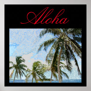 Aloha Hawaiian Handflatan Träd Tropical Travel Poster